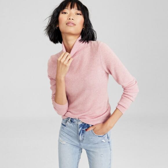 100% Cashmere Women's Pink Turtleneck Long-Sleeve Sweater Charter Club Size XL - Picture 1 of 4